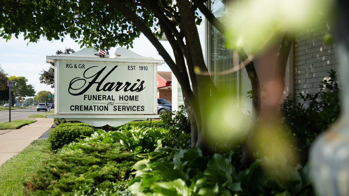 The sign of Harris Funeral Home, a key player in the pending Supreme Court case on anti-discrimination law